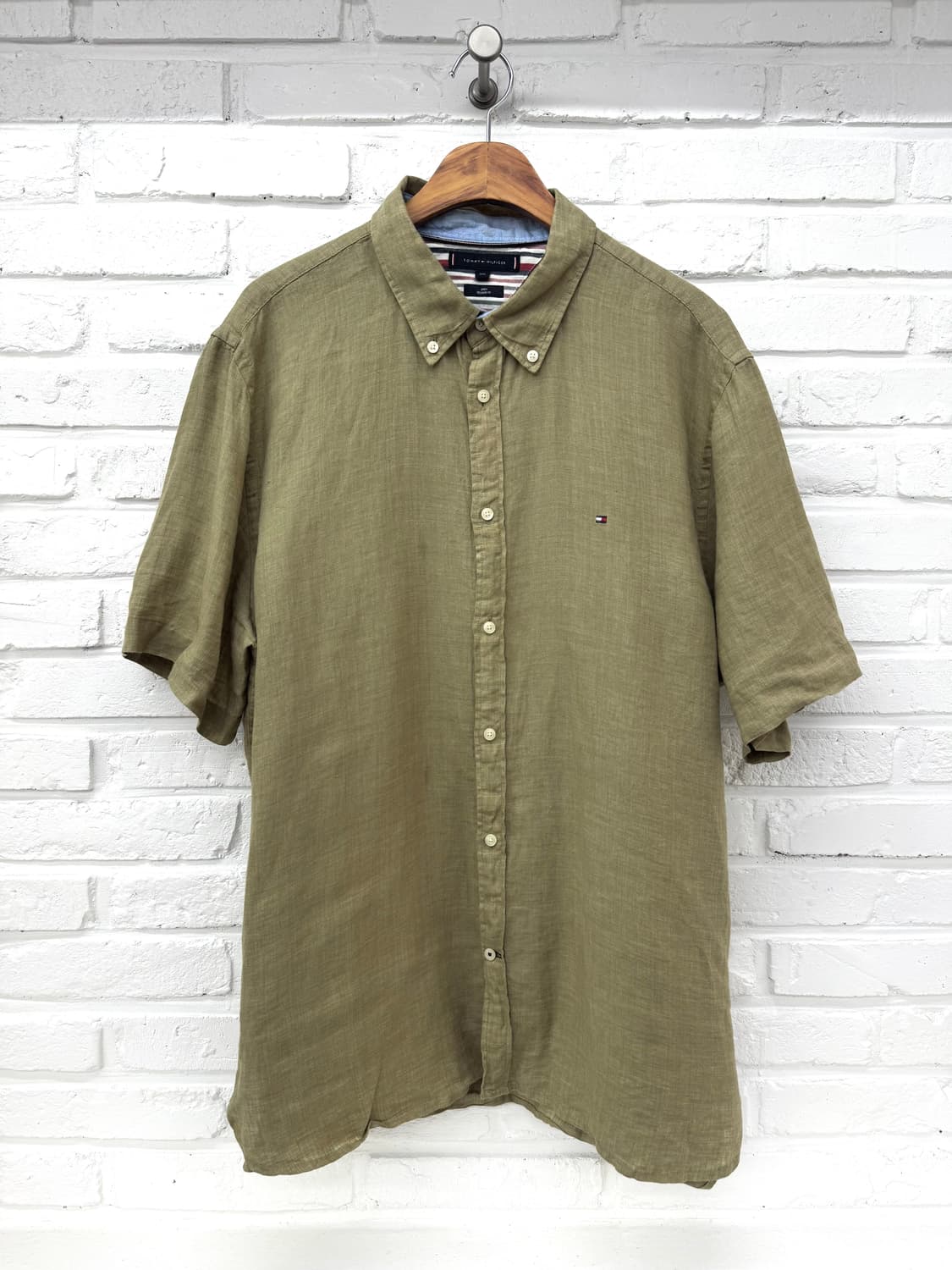 타미힐피거 카키 레귤러핏 린넨 반팔 셔츠 상품이미지3