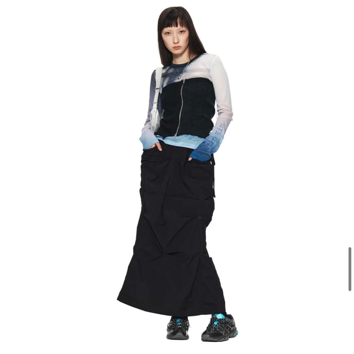 HYBRID SHIRRING MAXI SKIRT IN BLACK 상품이미지8