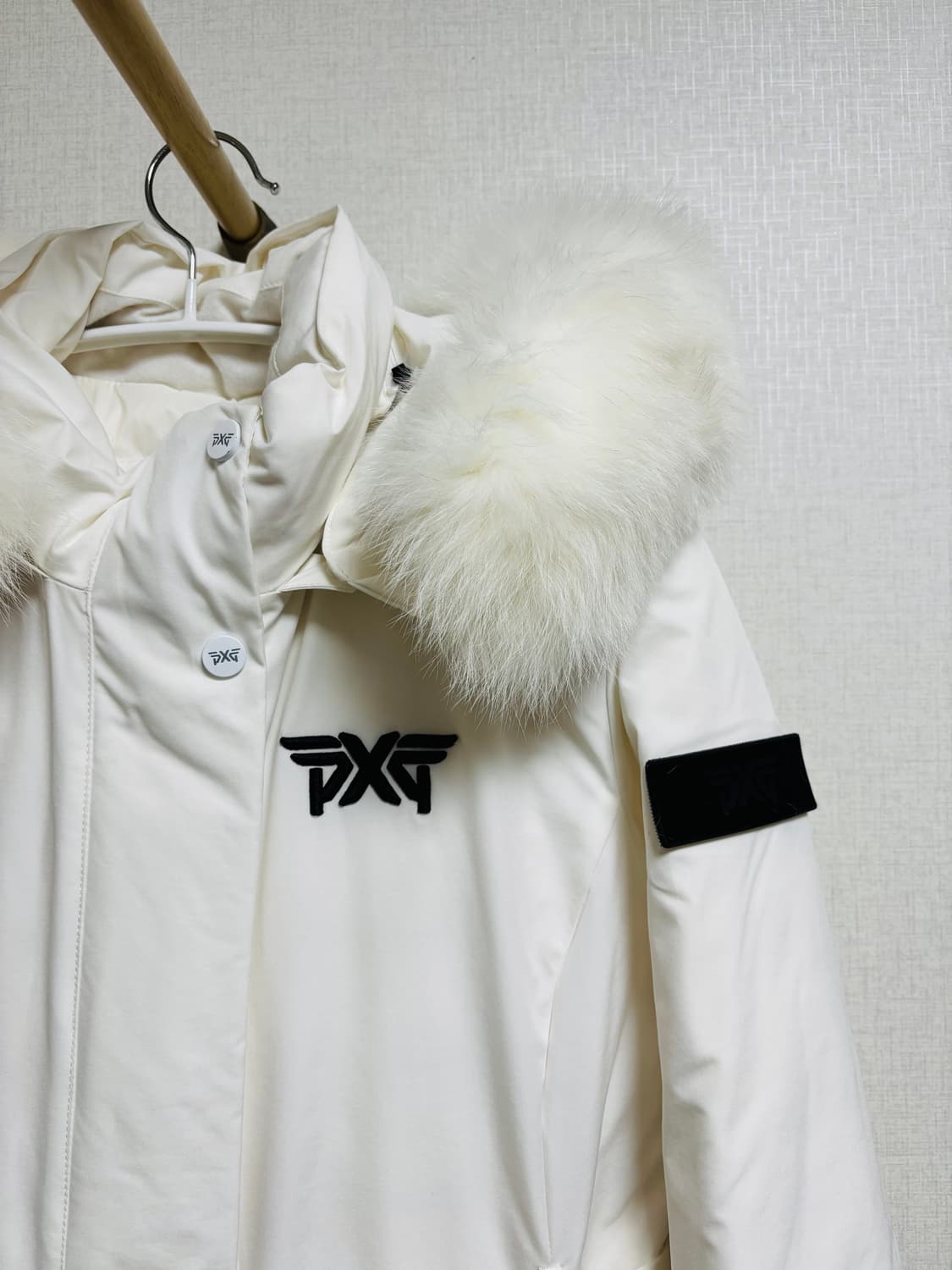 PXG 여성 화이트 퍼 후드 프리미엄 벨티드 다운 자켓 상품이미지2