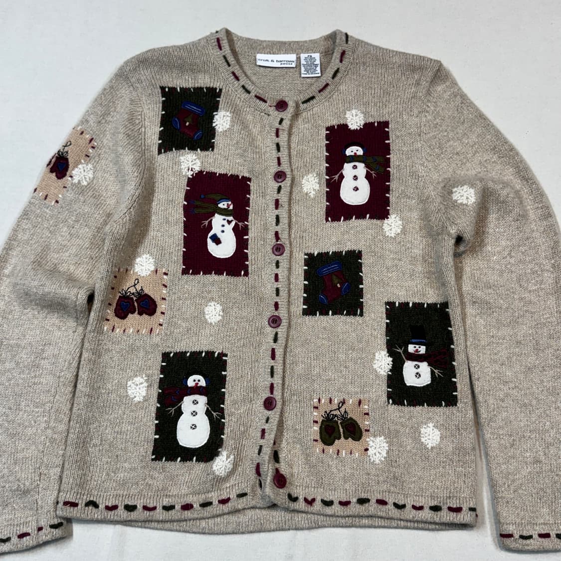 S) Croft & Barrow 앙고라 혼방 눈사람 자수 가디건 상품이미지2