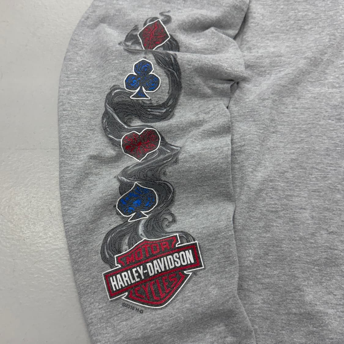 할리데이비슨 스컬 해골 트럼프카드 연기 롱슬리브 상품이미지5