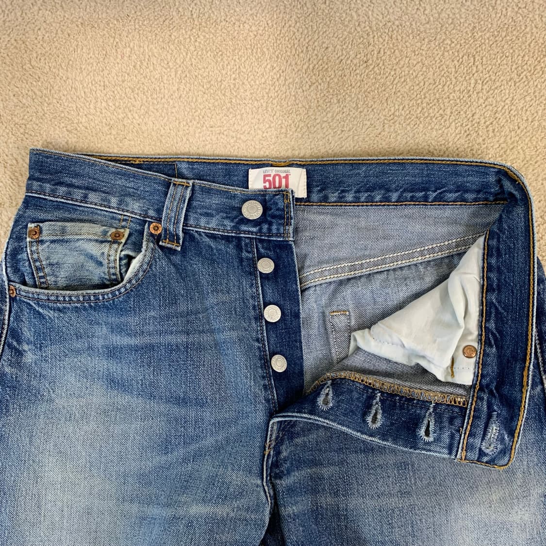빈티지 리바이스 501 워싱 데님팬츠(30사이즈) 남자청바지 중청 상품이미지6