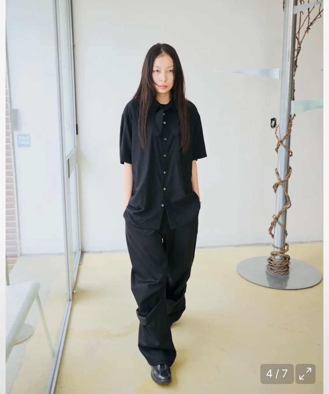hatchingroom Tie Shirts 1/2 Washed Black 상품이미지4