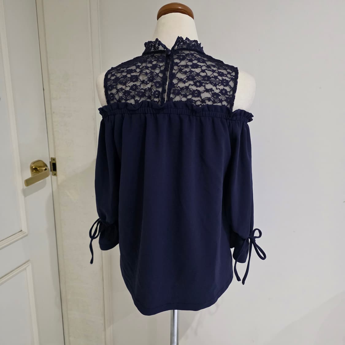 일본빈티지)네이비 스나계 지뢰계 레이스 로리타 핀터깔 오프숄더 블라우스 상품이미지3