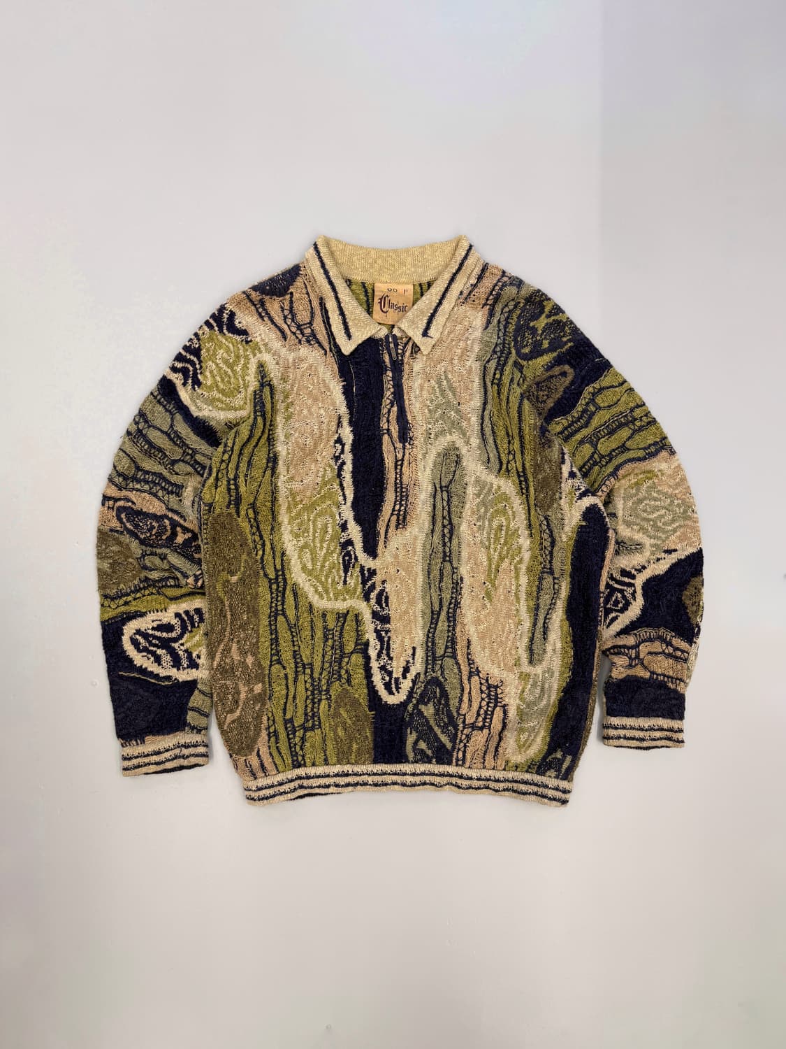 쿠지 루즈핏 케이블패턴 하프집 코튼 니트 상품이미지1