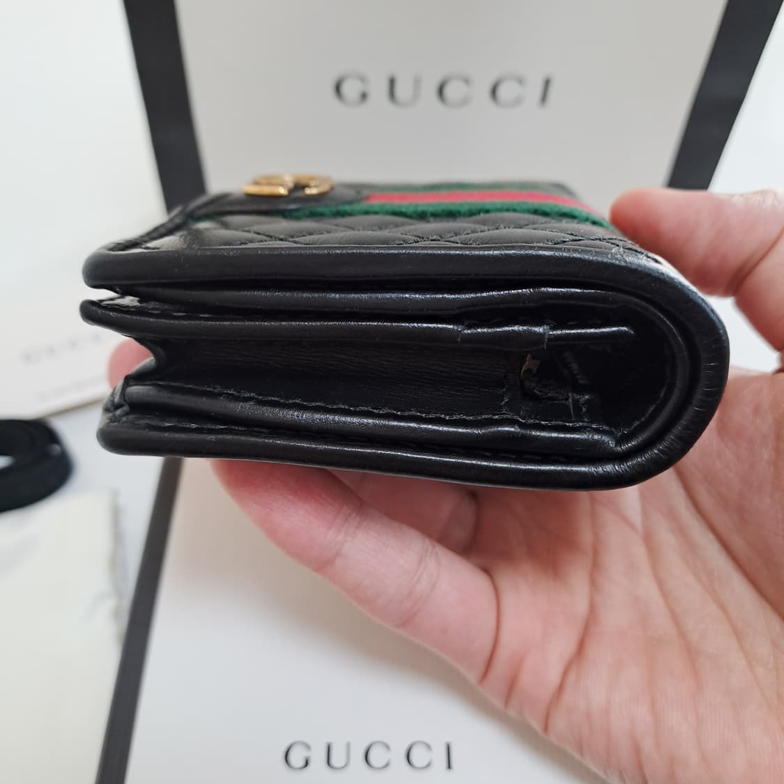 [100%/정품] 구찌 블랙 레더 퀄팅 GG 마몽 반지갑, 구찌지갑 상품이미지8