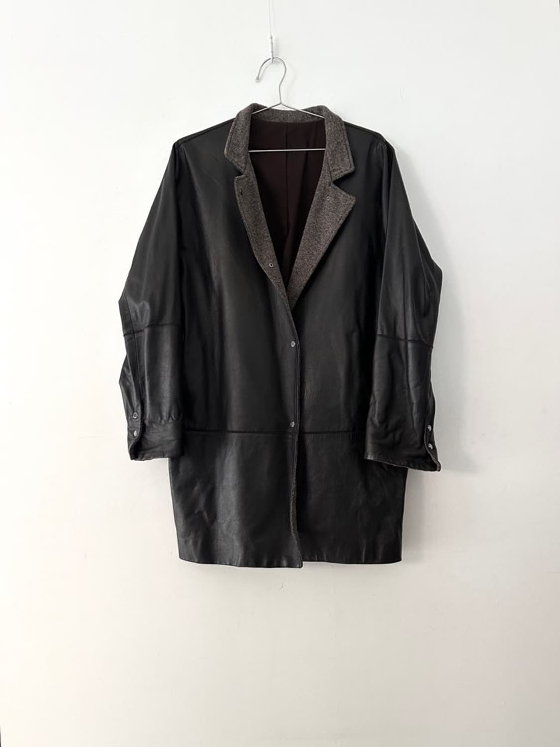 Dual round leather jacket / deep brown  상품이미지1