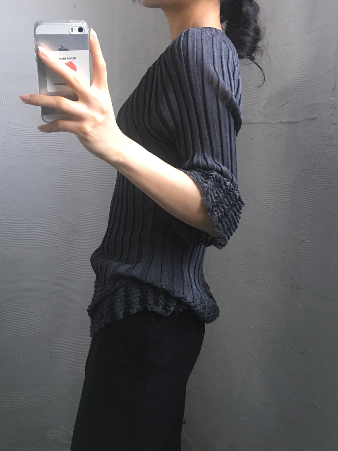 Pleats Please 플리츠플리즈 그레이 프릴 시스루 탑  상품이미지2