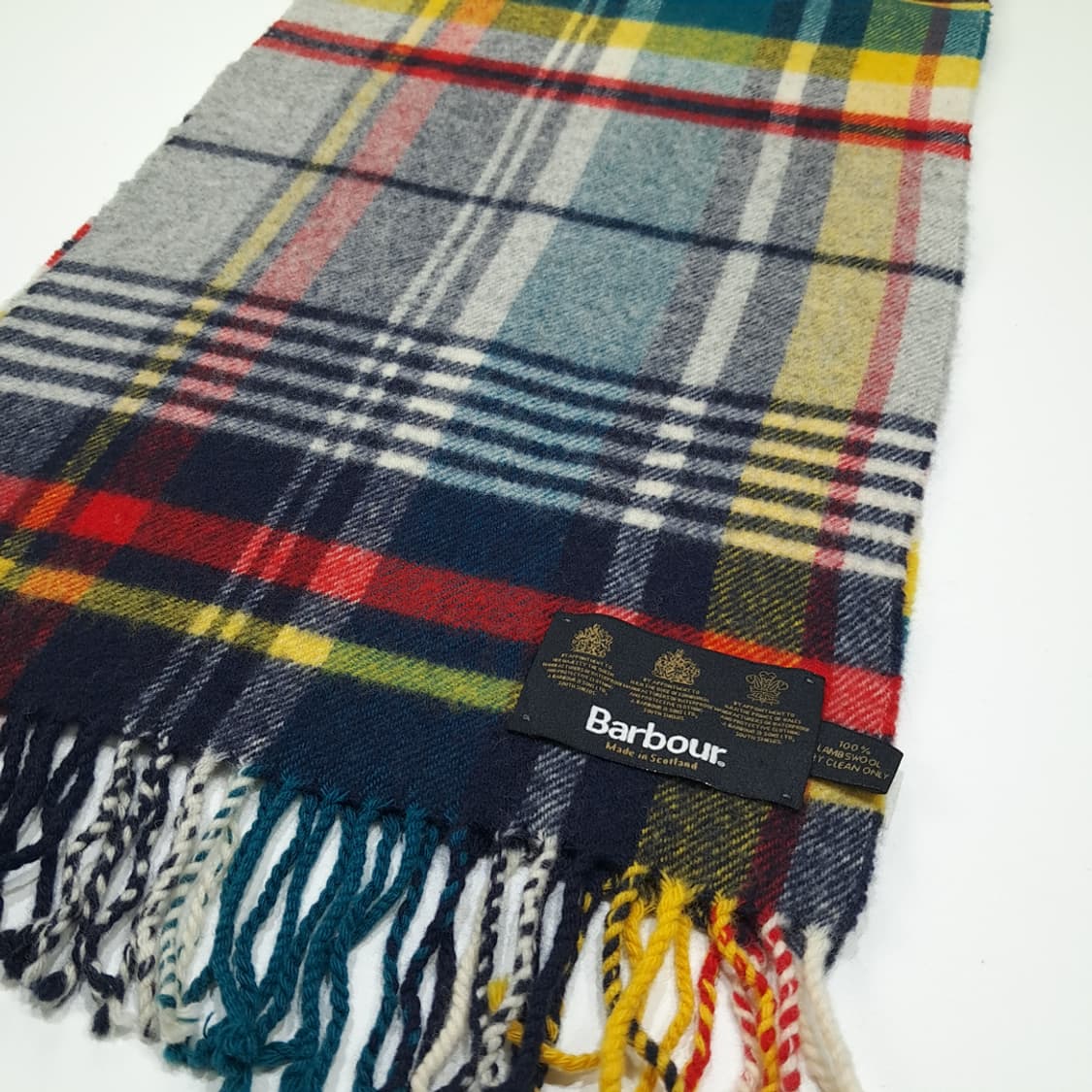 MX487 바버 90s 영국판 램스울 타탄체크 멀티컬러 머플러 목도리 상품이미지3