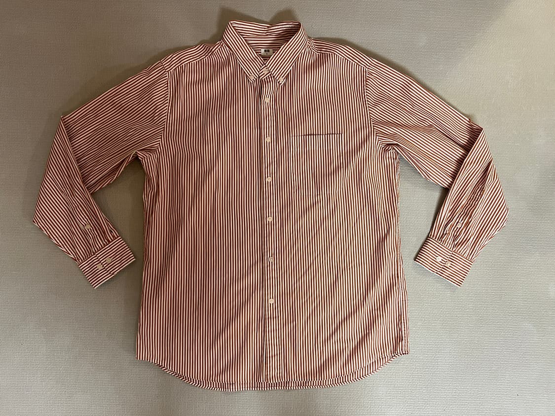 무료배송 1회 착용 - 유니클로 스트라이프 긴팔셔츠(오렌지) XL 상품이미지1