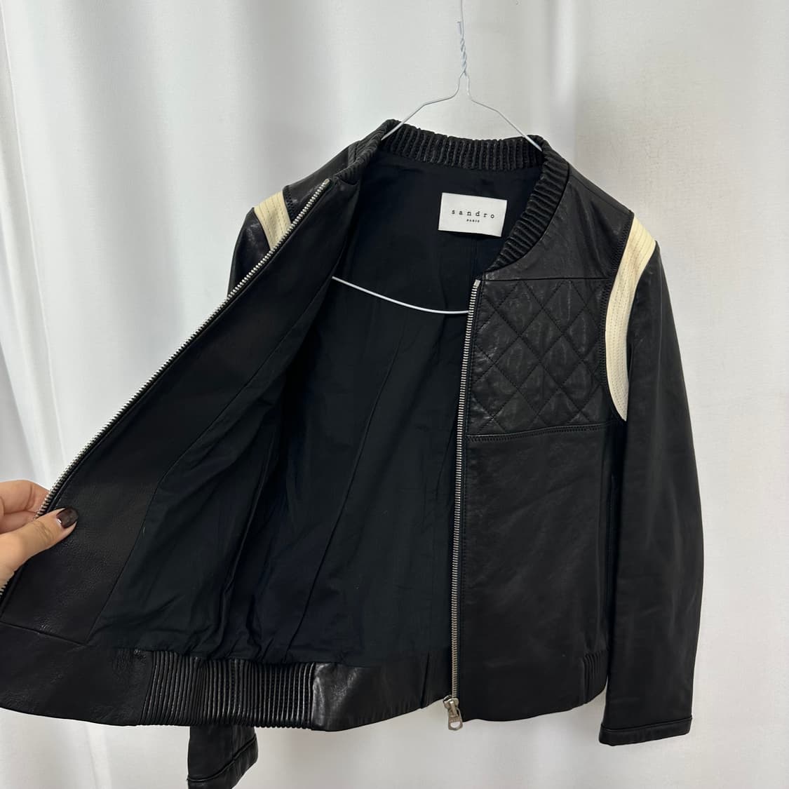   산드로 여자 양가죽100% 가죽집업자켓 검정 98 (44) 상품이미지6