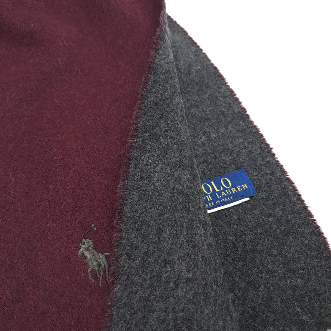 MX262 폴로 랄프로렌 버건디 그레이 양면 램스울 목도리 머플러 상품이미지4