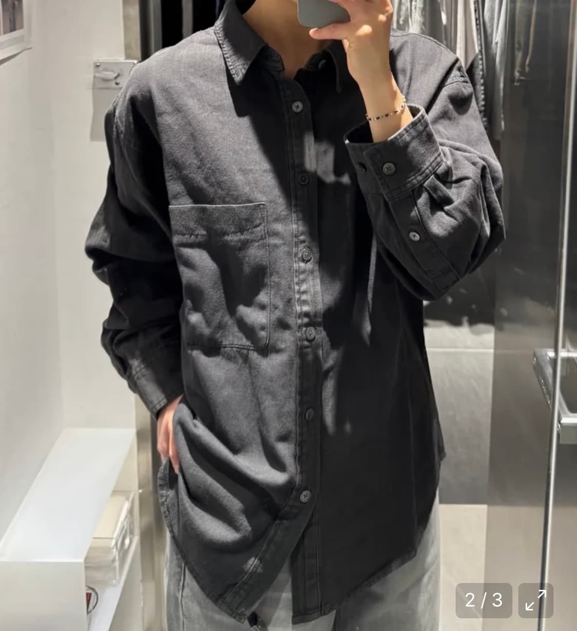 인사일런스 빈티지 워시드 데님 셔츠 MUD GREY L사이즈 상품이미지1