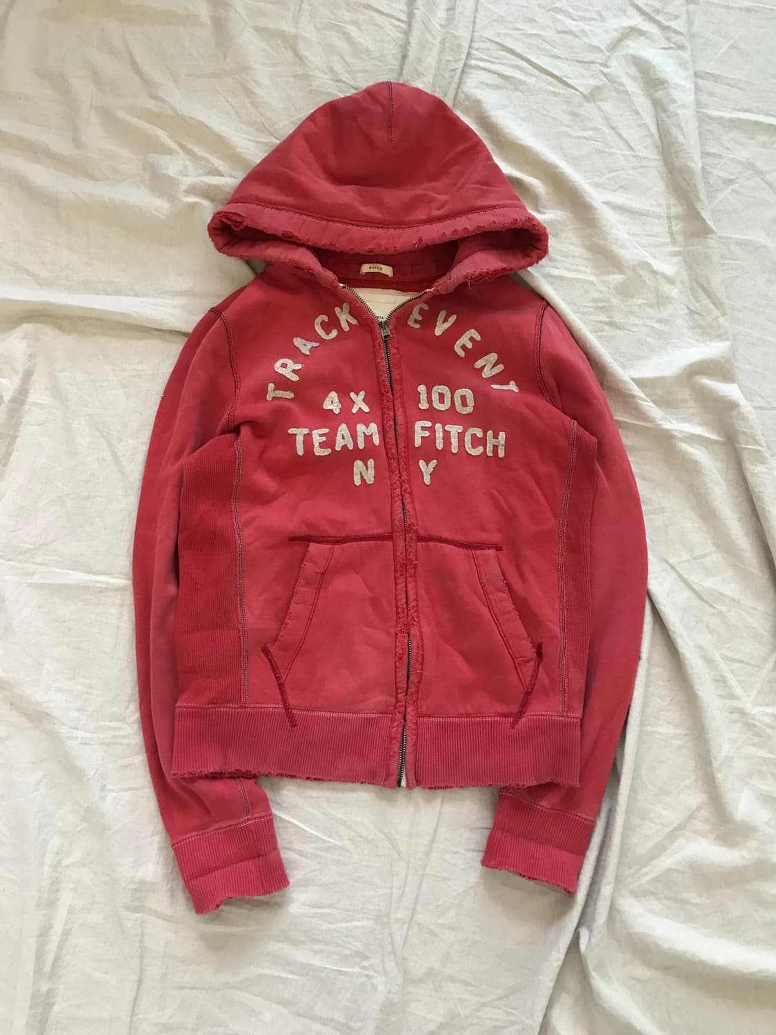 아베크롬비 자수 로고 다홍 헤비 후드집업 상품이미지4