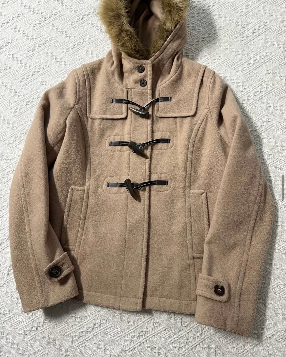 퍼 후디드 하이넥 더플 코트 상품이미지4