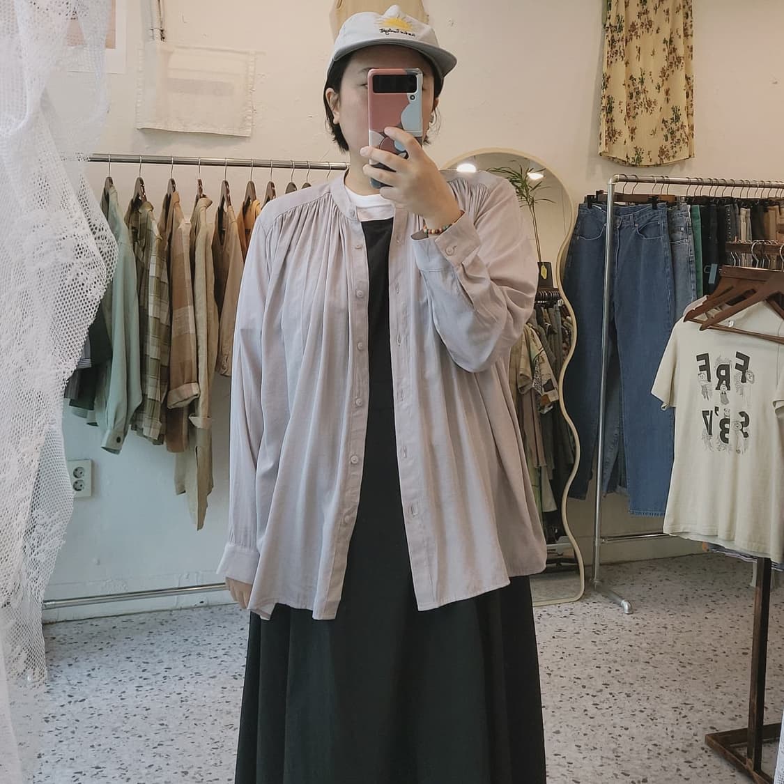 그레이쉬핑크 레이온 노카라 셔츠 상품이미지10