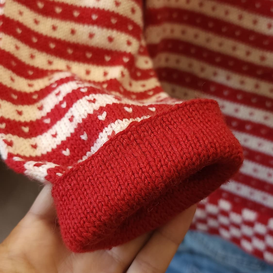 90s 프렌치 핸드메이드 울 니트 스웨터 노르딕 하트 패턴 상품이미지9