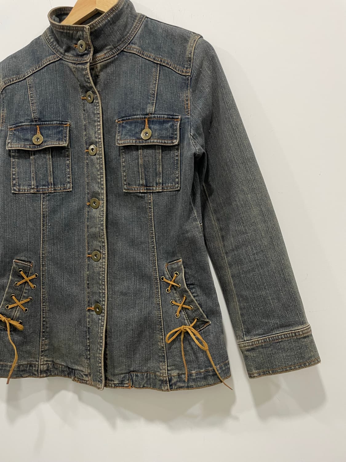 코르셋 레이스업 슬림 워싱 하이넥 데님 자켓 상품이미지8