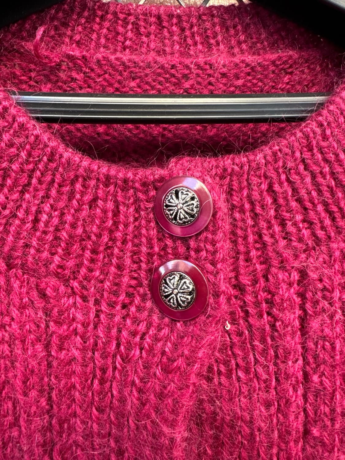 빈티지 버건디 케이블 꽈배기 울 니트 롱 가디건 상품이미지2