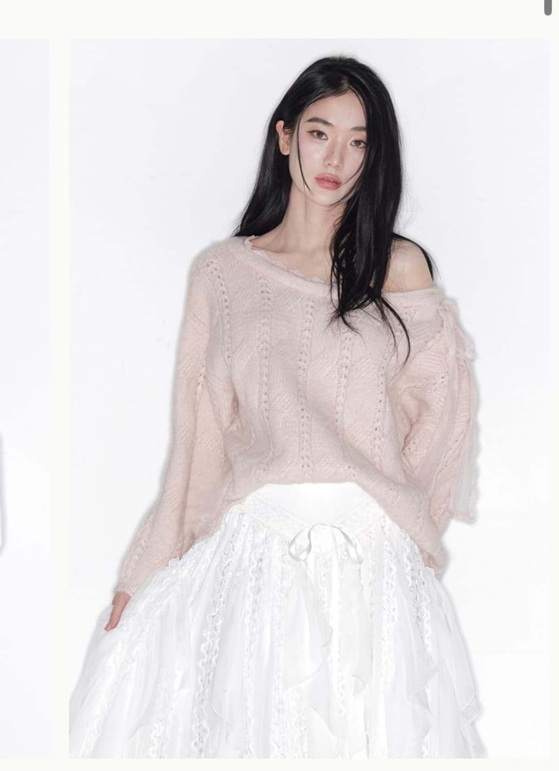 현물 더티스 소프트 베일 니트 핑크 상품이미지1