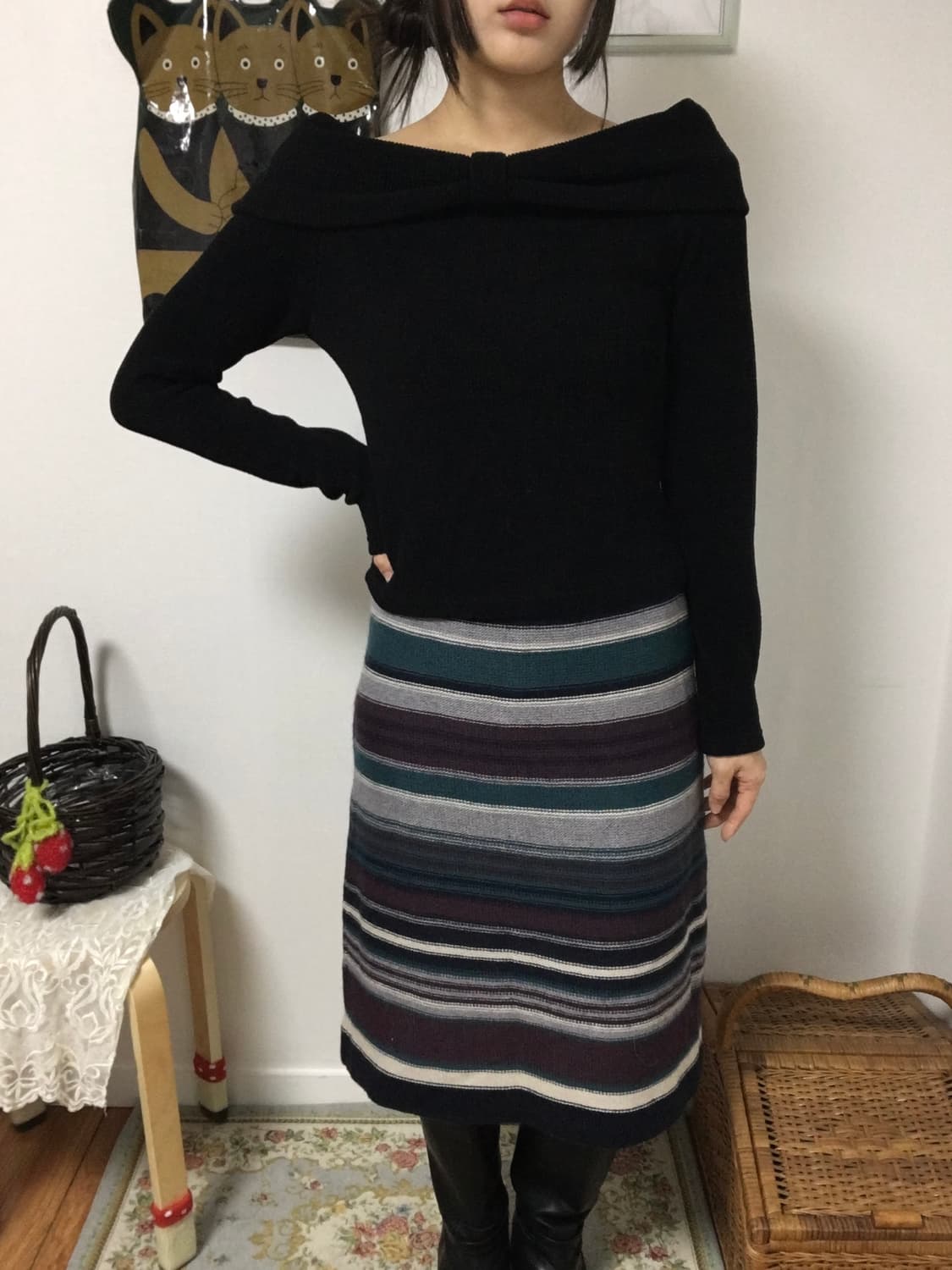 Striped Knit Midi Skirt 상품이미지3