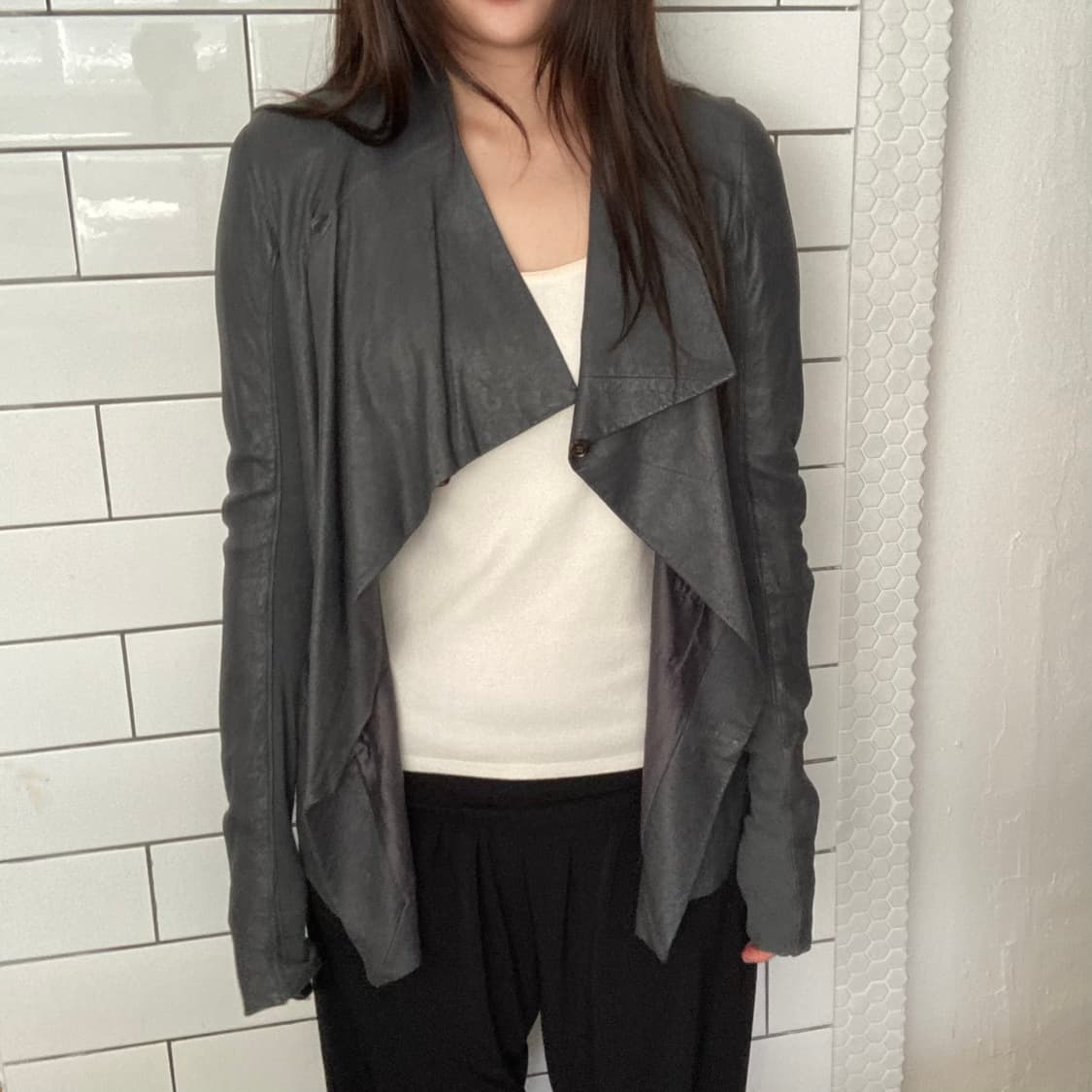 릭오웬스 레더 드레이프 자켓 상품이미지1