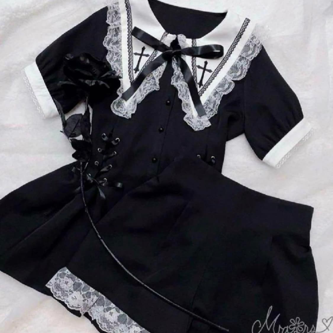마즈 mars 고딕 고스로리 코르셋 레이스 리본 십자가 양지뢰 셋업 상품이미지2