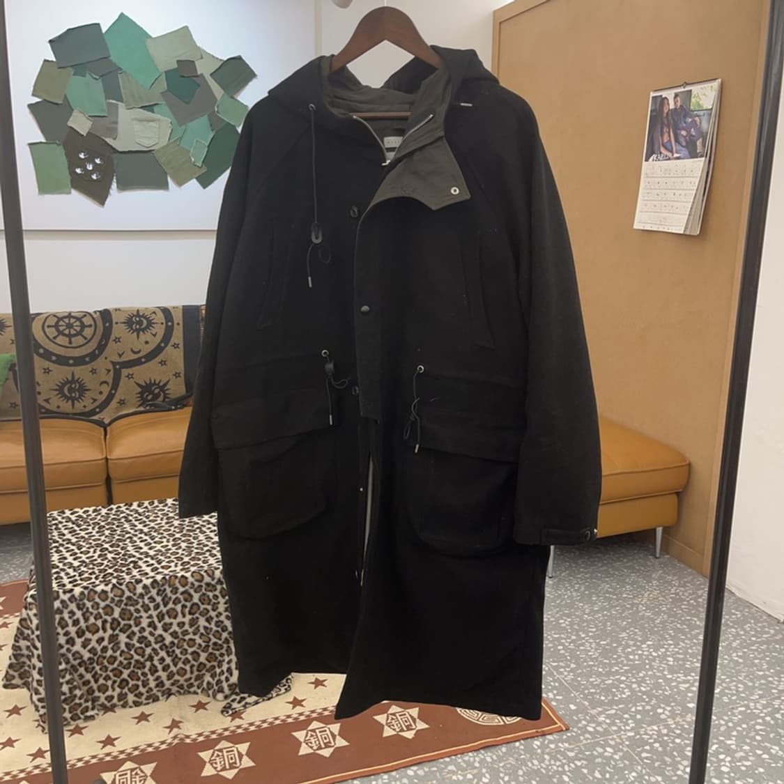 모아 빈티지 모던 캐주얼 후드 롱코트 자켓 L C09173 상품이미지3