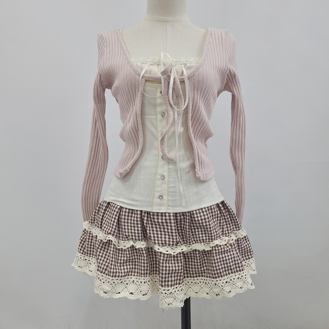 초코 체크 스커트 라떼갸루 히메갸루 러블리 갸루 히메카지 큐롯 스카판 상품이미지4