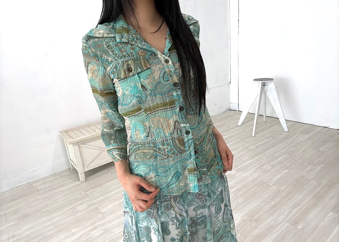 Mint Paisley Pleated Shirt 상품이미지3