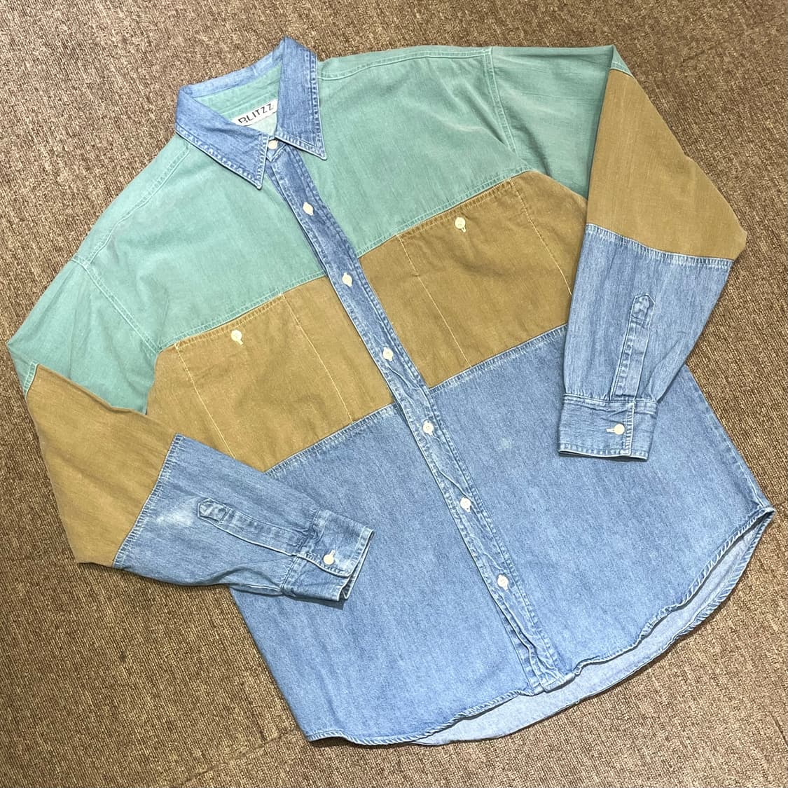 (M) Blitzz 블리츠 빈티지 패치워크 데님 셔츠 상품이미지1