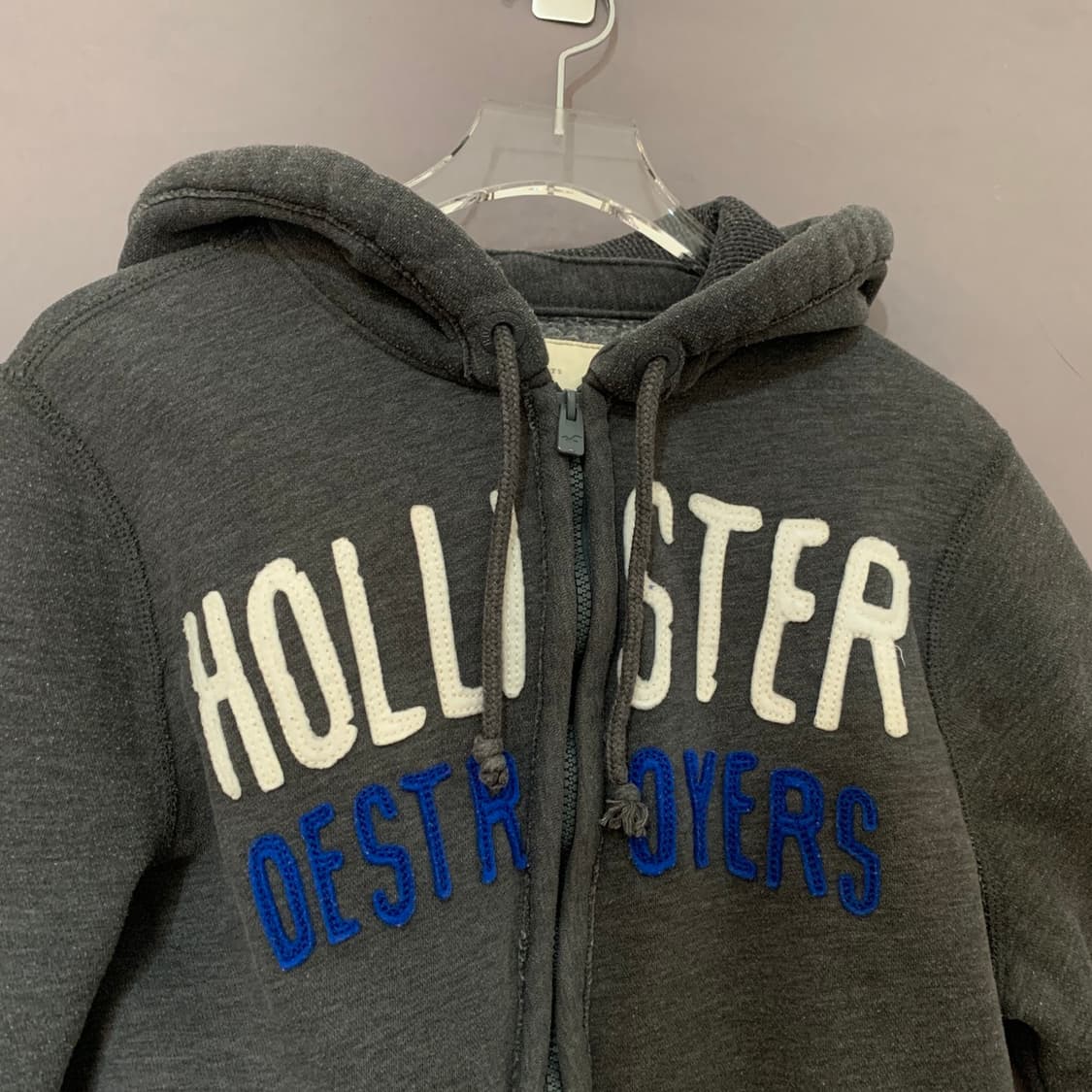 L 홀리스터 슬림핏 차콜 기모 후드집업 상품이미지3