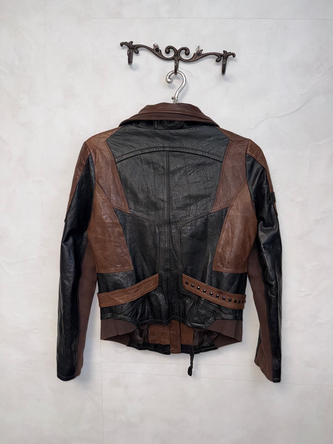 Black&brown lamb skin double zipper jk 상품이미지3