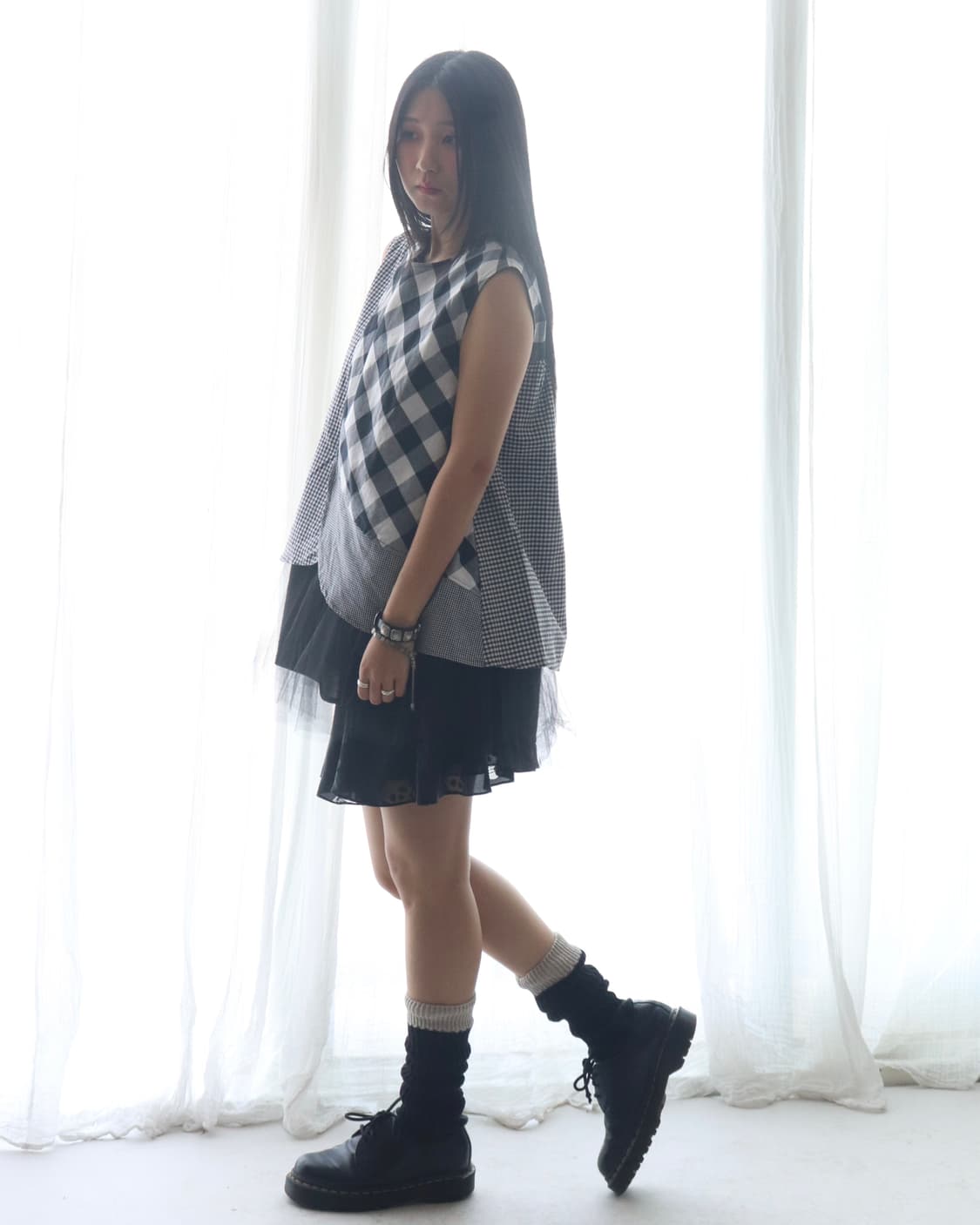 [Beams Boy] Tori-To Check Tulle Blouse 상품이미지6