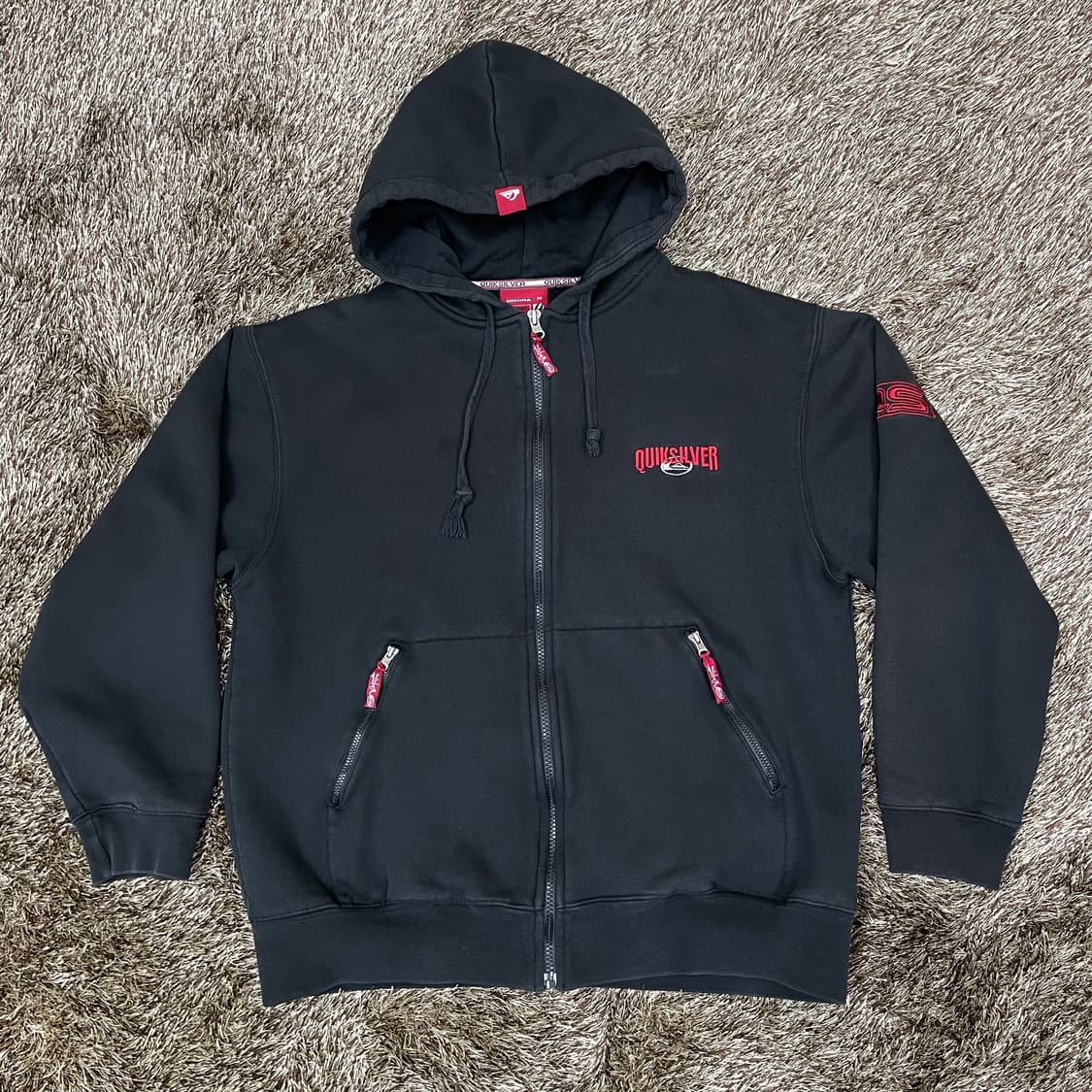 퀵실버 Quiksilver 블랙 90s 빅로고 후드집업 공용 M 상품이미지1