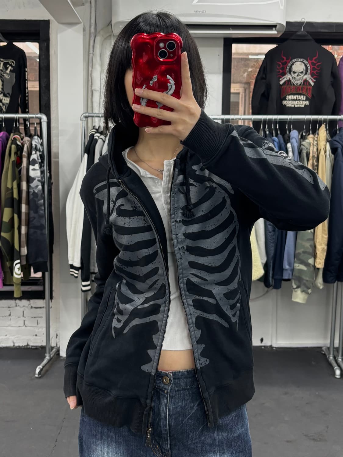 밴슨 레더 본 블랙 후드집업  상품이미지2