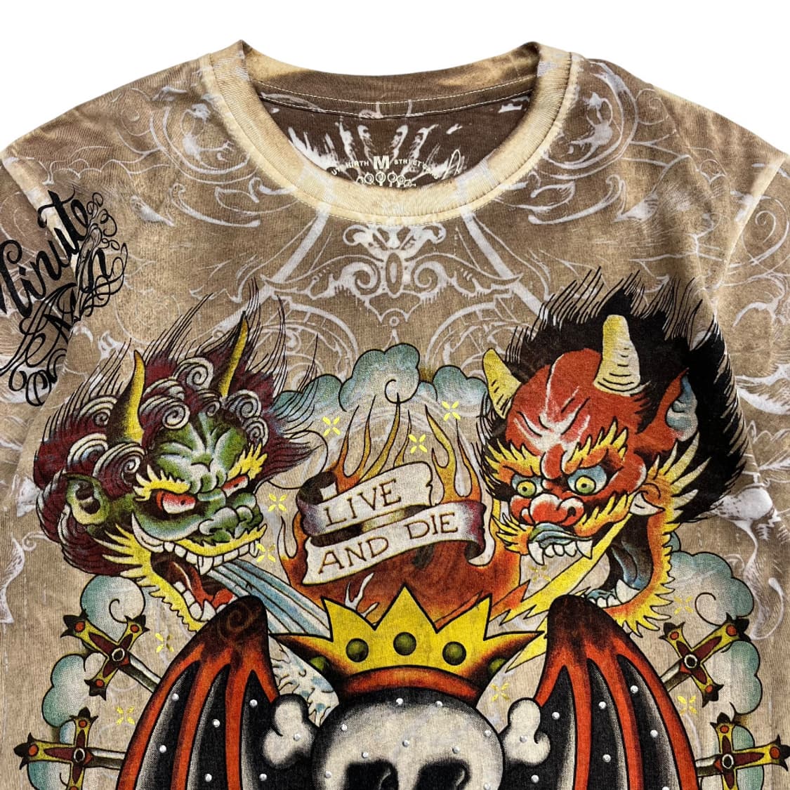 00s 재팬 이레즈미 프린팅 브라운 펑크 반팔 M 상품이미지5