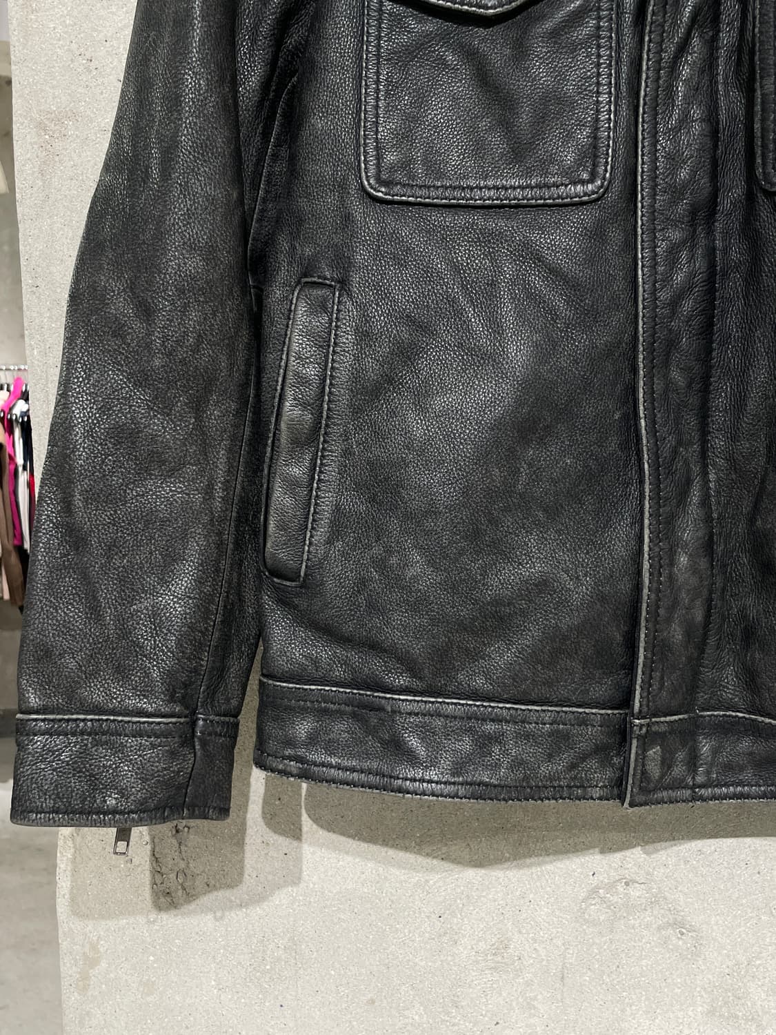 빈티지 블랙 워시드 카우 레더 자켓 상품이미지4