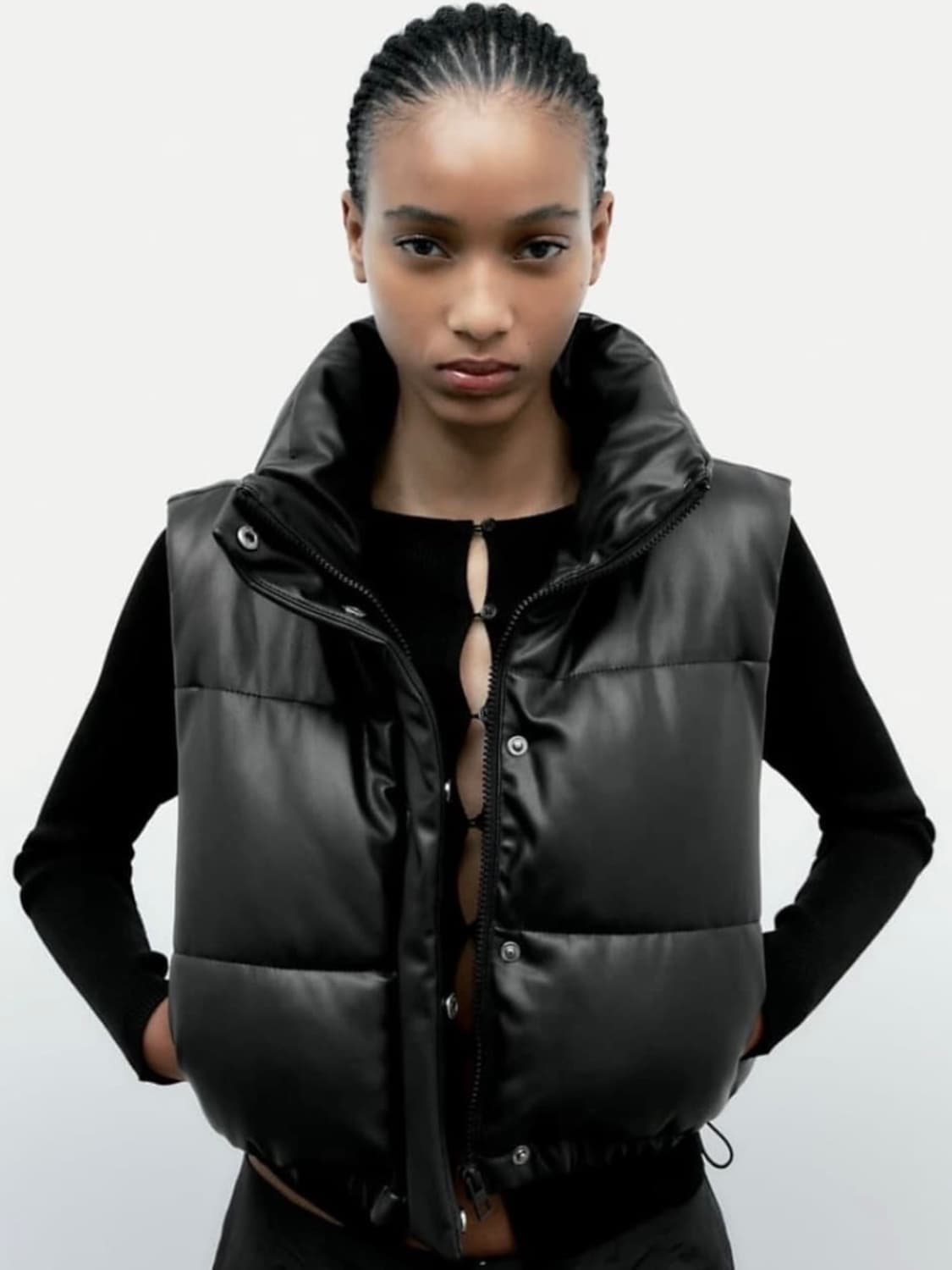 자라 레더 크롭 패딩조끼 xs 상품이미지1