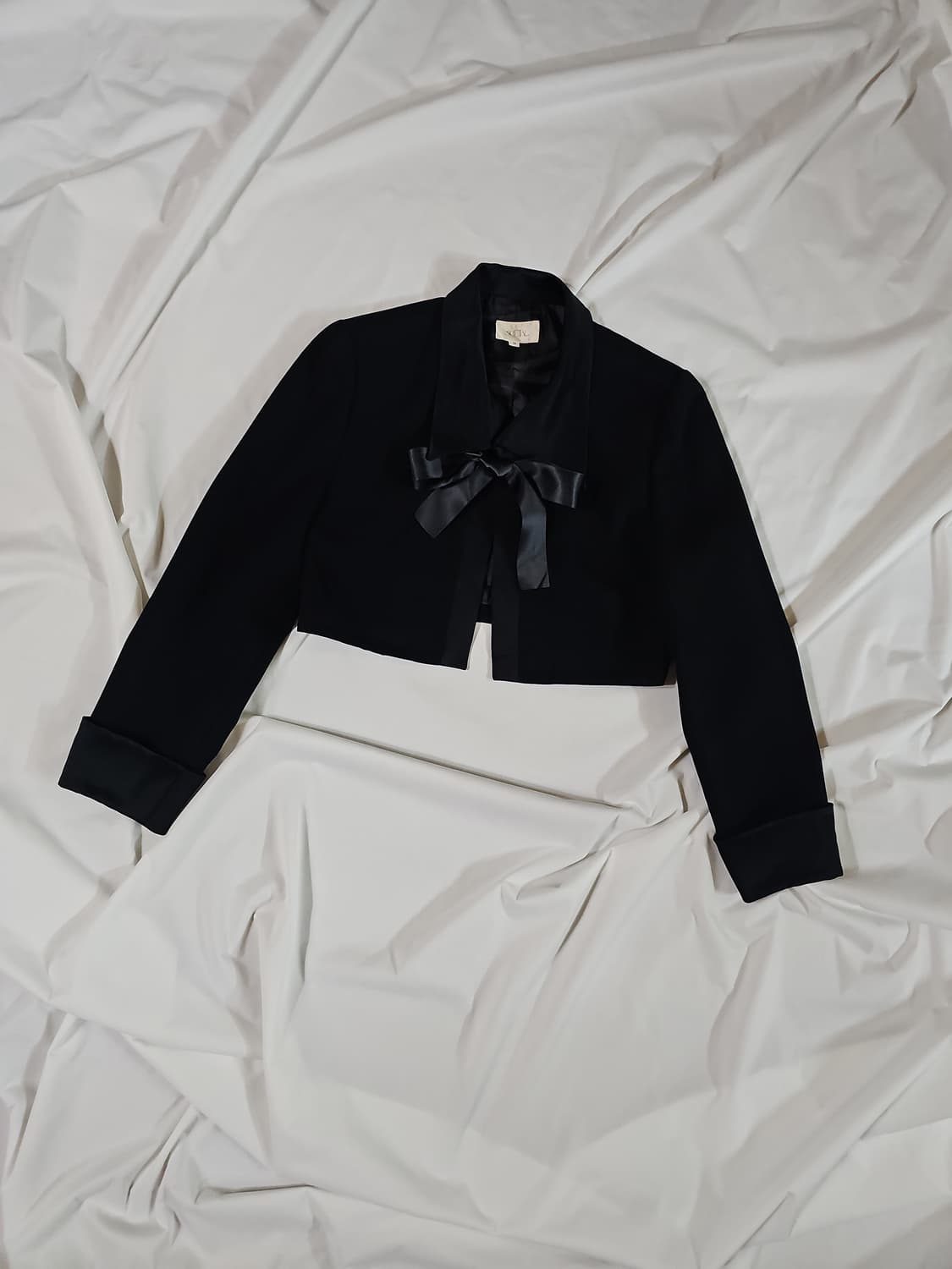 일본 빈티지 새틴 리본 타이 크롭 볼레로 블레이저 자켓 상품이미지1