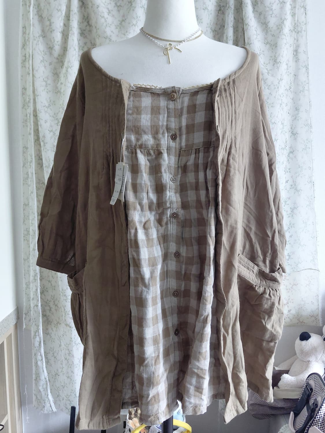 [일본빈티지] 모리걸 체크 브라운 블라우스 상품이미지2