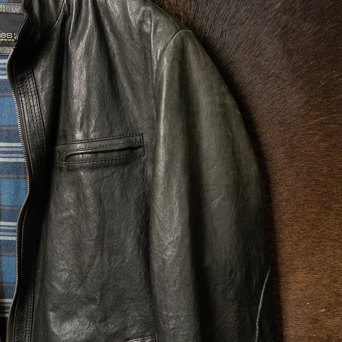 [100] 시리즈 빈티지 클라시코 램스킨 라이더 자켓 다크 그레이  상품이미지3