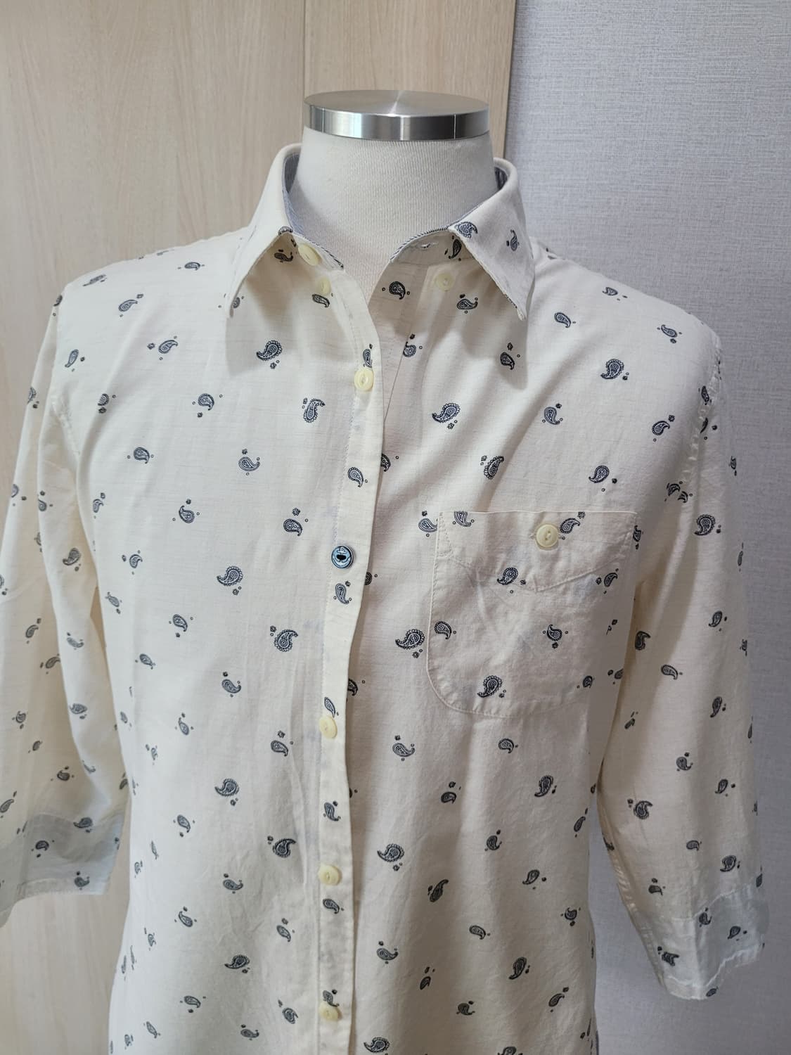 엠폴햄 Empolham 남자 페이즐리 패턴 7부 셔츠 100 아이보리  상품이미지2