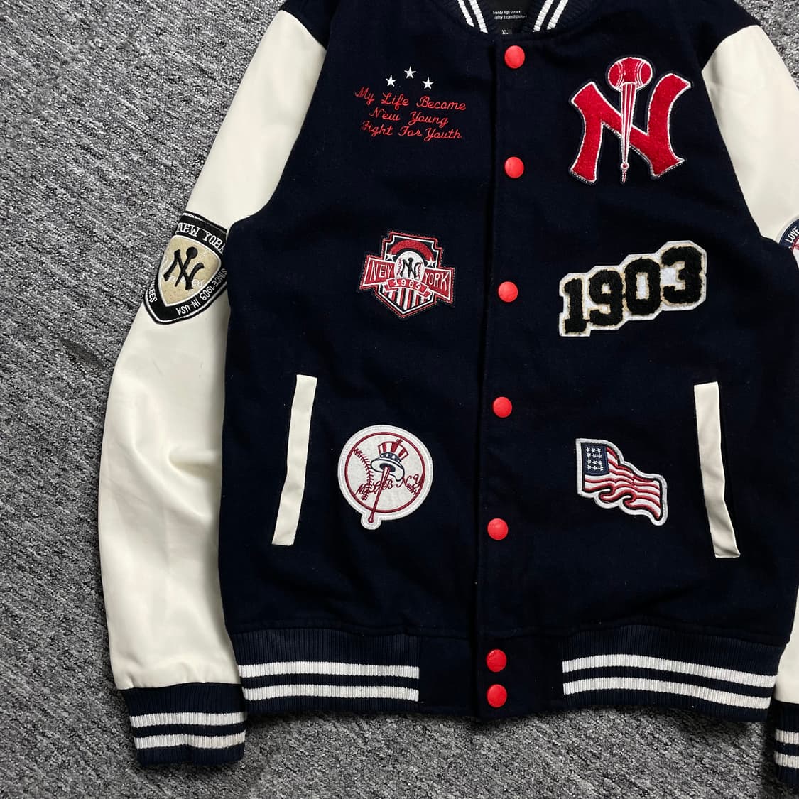 MLB 뉴욕 양키스 멀티 패치 로고 바시티 자켓y 1908 상품이미지4