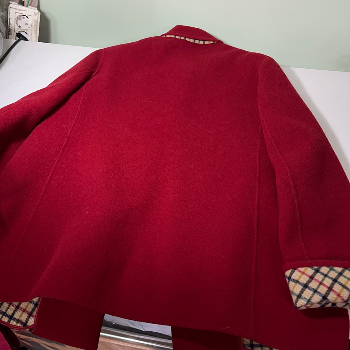 우먼M 닥스 우먼 레드 체크배색 핸드메이트 울자켓 상품이미지5