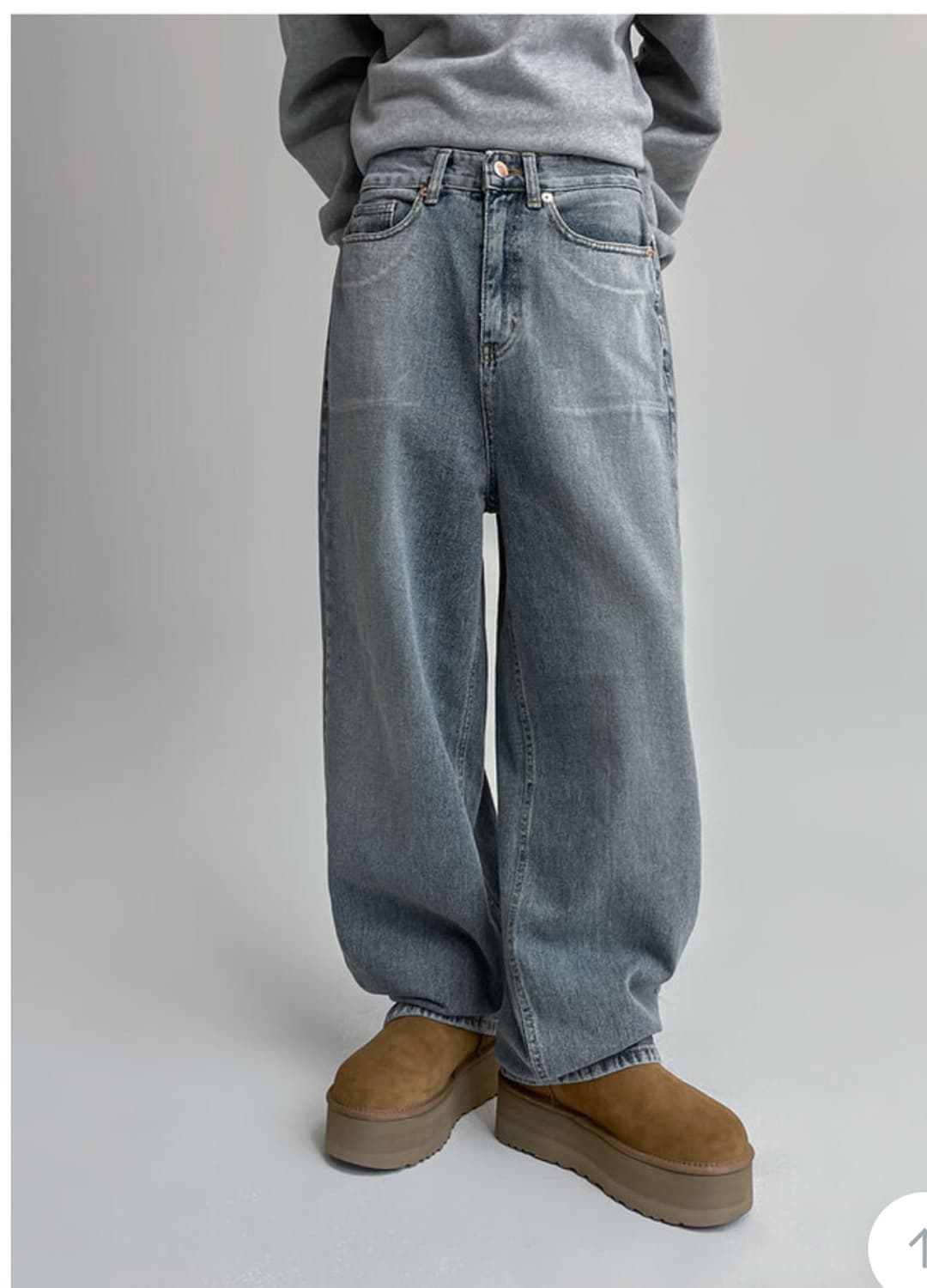 블랙업 워싱 와이드 데님팬츠 연청 M 상품이미지1