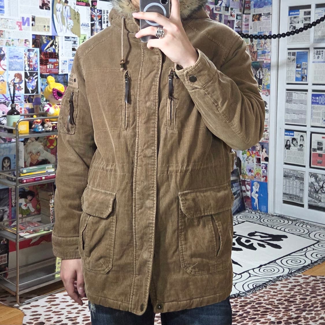 빈티지 TBJ 베이지 코듀로이 퍼 야상 자켓 상품이미지2