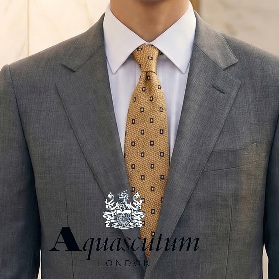 아쿠아스큐텀 실크 옐로우 패턴 넥타이 9.4cm A+등급 E738 상품이미지1