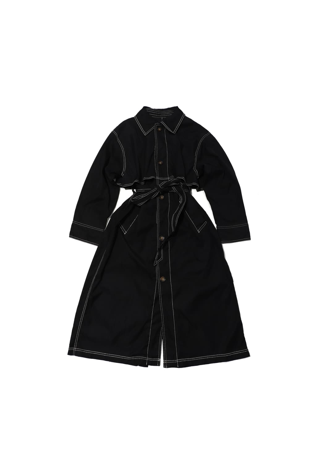 폴리 블랙 화이트 스티치 롱 코트 women Free 상품이미지1