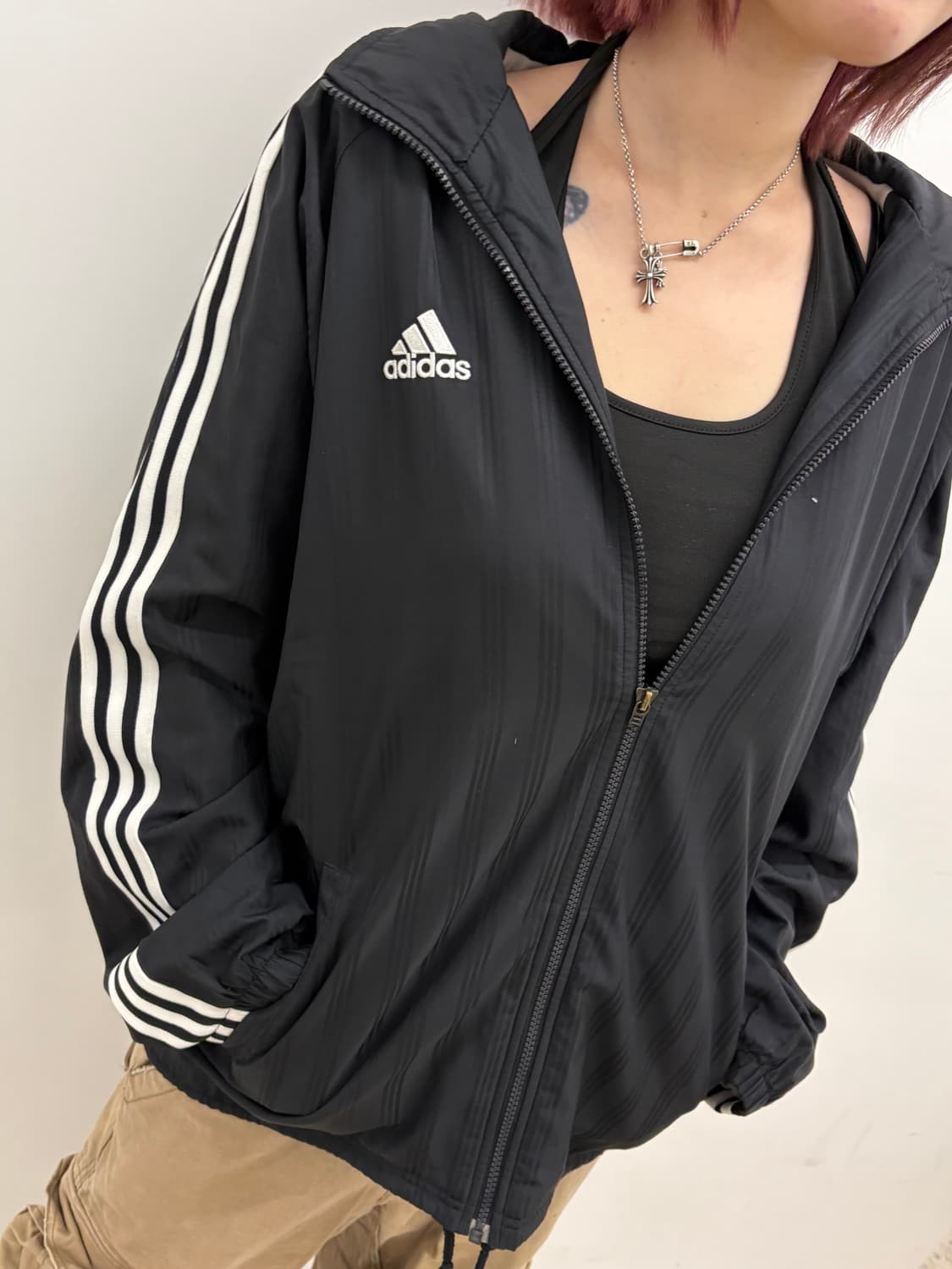 90s'Adidas 블랙 삼선 바람막이 상품이미지2